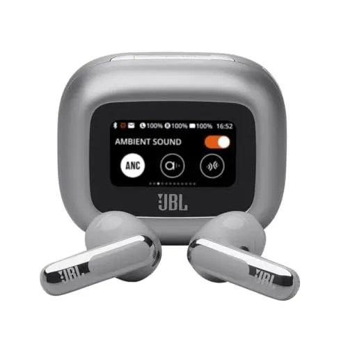 Produktbild: JBL Live Flex 3, Wireless Earbud-Kopfhörer mit Bluetooth, 50 Stunden Akkulaufzeit, True Adaptive Noise Cancelling und hochauflösendem JBL Signature Sound, IP54 wasserfest, mit Ohrstöpseln, Silber