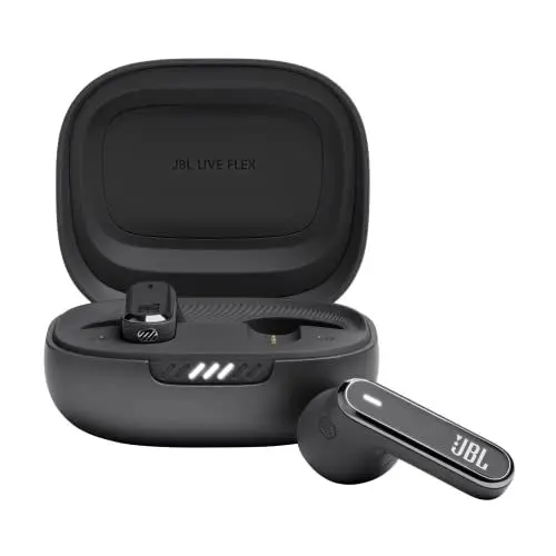 Produktbild: JBL Live Flex – In-Ear-Bluetooth-Kopfhörer mit 40 Stunden Akkulaufzeit – Geräuschunterdrückung und wasserdicht – Schwarz