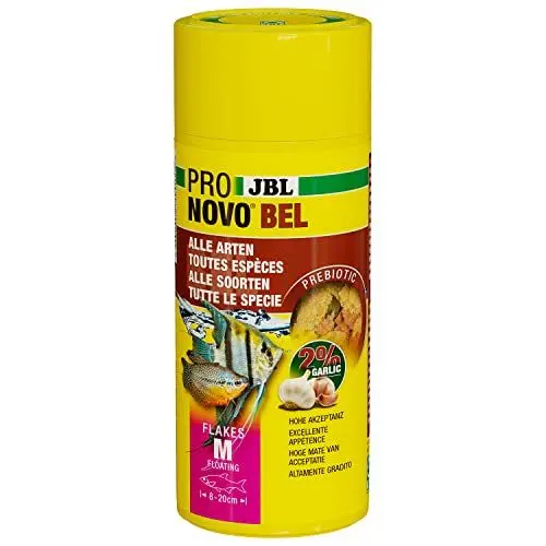 Produktbild: JBL PRONOVO BEL FLAKES, Hauptfutter für alle Aquarienfische von 8-20 cm, Fischfutter-Flocken, Größe M, 250 ml