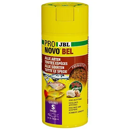 Produktbild: JBL PRONOVO BEL GRANO, Hauptfutter für alle Aquarienfische von 3-10 cm, Fischfutter-Granulat, Klickdosierer, Größe S, 250 ml