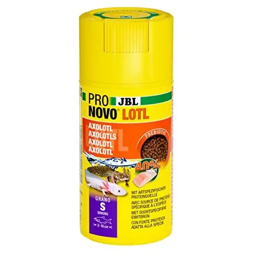 Produktbild: JBL PRONOVO LOTL GRANO, Hauptfutter für Axolotl von 3-10 cm, Klickdosierer, Fischfutter-Granulat, Größe S, 100 ml