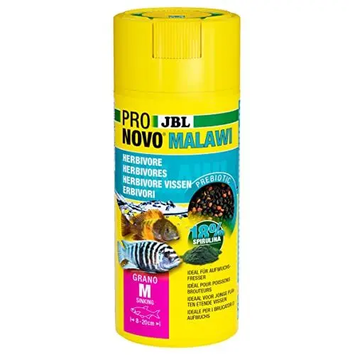 Produktbild: JBL PRONOVO MALAWI GRANO, Hauptfutter für alle Buntbarsche von 8-20 cm, Klickdosierer, Fischfutter-Granulat, Größe M, 250 ml