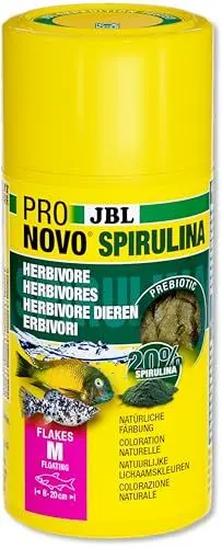 Produktbild: JBL PRONOVO SPIRULINA FLAKES, Grünfutter für alle Aquarienfische von 8-20 cm, Fischfutter-Flocken, Größe M, 1000 ml