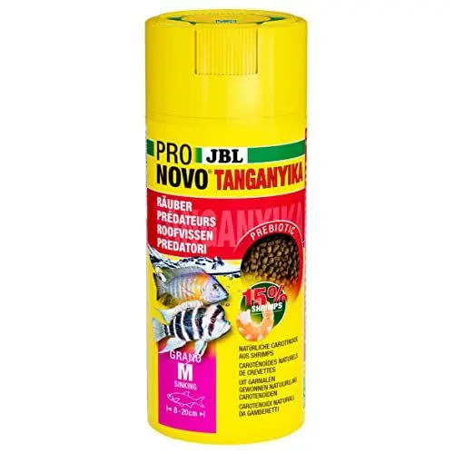 Produktbild: JBL PRONOVO TANGANYIKA GRANO, Hauptfutter für alle Buntbarsche von 8-20 cm, Klickdosierer, Fischfutter-Granulat, Größe M, 250 ml