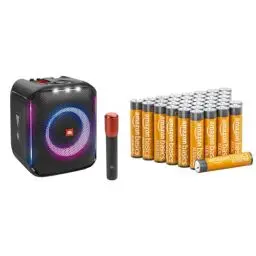 Produktbild: JBL PartyBox Encore – Tragbarer Party-Lautsprecher für drinnen und draußen & Amazon Basics AAA-Alkalibatterien, leistungsstark, 1,5 V, 36er-Pack (Aussehen kann variieren)