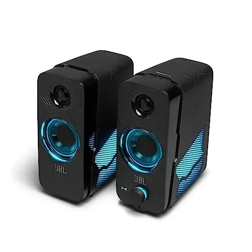 Produktbild: JBL Quantum Duo Speaker – Lautsprecher mit Gaming-Surround-Sound, Dolby Digital und Lichteffekten – Kompatibel mit PC und Konsole