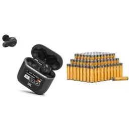 Produktbild: JBL Tour Pro 2 – True Wireless In-Ear Kopfhörer – Bis zu 40 Stunden Wiedergabezeit mit nur einer Akkuladung & Amazon Basics AAA-Alkalibatterien