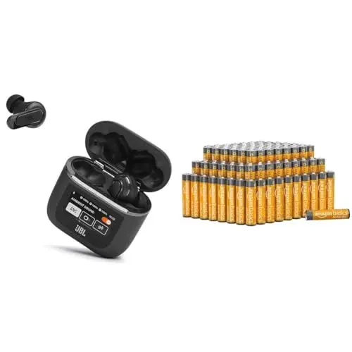 Produktbild: JBL Tour Pro 2 – True Wireless In-Ear Kopfhörer – Bis zu 40 Stunden Wiedergabezeit mit nur einer Akkuladung & Amazon Basics AAA-Alkalibatterien