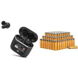 Produktbild: JBL Tour Pro 2 – True Wireless In-Ear Kopfhörer – Bis zu 40 Stunden Wiedergabezeit mit nur einer Akkuladung & Amazon Basics AA-Alkalibatterien