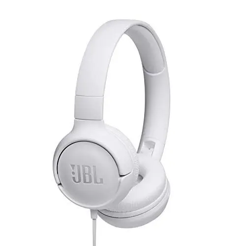 Produktbild: JBL Tune500 On-Ear Kopfhörer mit Kabel in Weiß – Ohrhörer mit 1-Tasten-Fernbedienung, integriertem Mikrofon und Sprachassistent – Telefonieren und Musik hören unterwegs