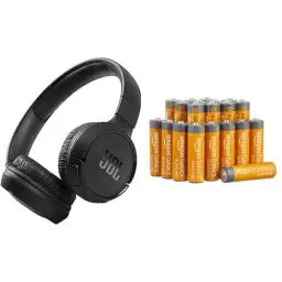 Produktbild: JBL Tune 510BT – Bluetooth Over-Ear Kopfhörer in Schwarz– Lange Laufzeit von bis zu 40 Stunden & Amazon Basics AA-Alkalibatterien