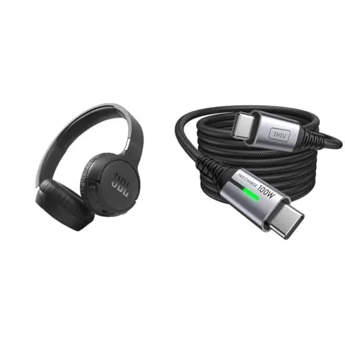 Produktbild: JBL Tune 660 BTNC On-Ear Active Noise Cancelling Kopfhörer Pure Bass Sound & INIU USB C Kabel, 100W (2m) PD3.0 Schnellladekabel USB C auf USB C