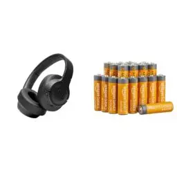 Produktbild: JBL Tune 760 NC – Bluetooth Over-Ear Kopfhörer in Schwarz mit aktivem Noise-Cancelling – Langer Musikgenuss von bis zu 35 Stunden & Amazon Basics AA-Alkalibatterien