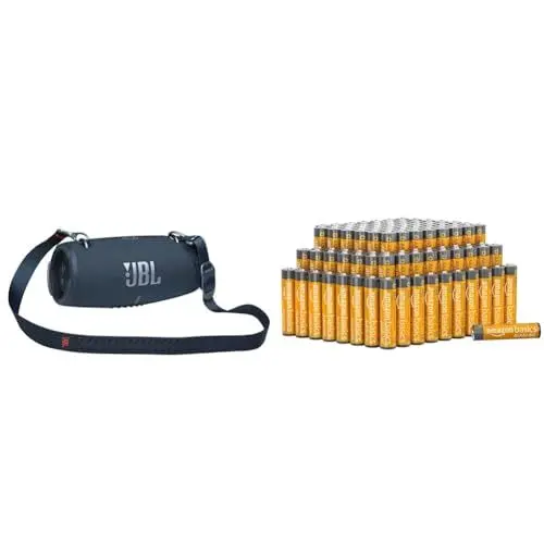 Produktbild: JBL Xtreme 3 Musikbox in Blau – Wasserdichter & Amazon Basics AAA-Alkalibatterien, leistungsstark, 1.5 V, 100er-Pack