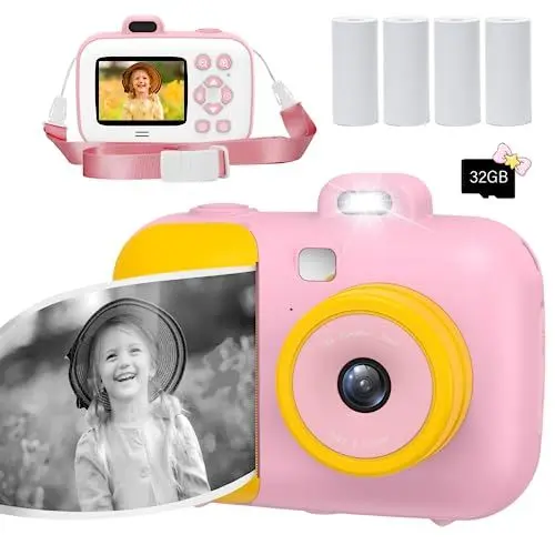 Produktbild: Jckduhan KinderKamera, DigitalKamera 42 MP/2,7 K FHD-Videokameras mit 16X Zoom, 32 GB SD-Karte, 2,4-Zoll LCD Reisetaschenkamera, 3 Rollen Druckpapier für Jungen und Mädchen (Rosa)