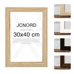Produktbild: JCNORD MDF Eichenfarbener Holz Bilderrahmen 30x40 cm mit bruchsicherem Acrylglas | Moderner Fotorahmen für Wände und Tische