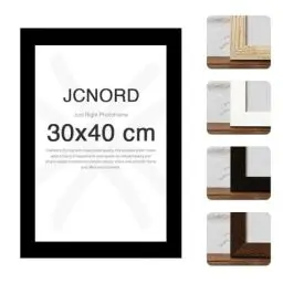 Produktbild: JCNORD Schwarzer MDF Holz Bilderrahmen 30x40 cm mit bruchsicherem Acrylglas | Moderner Fotorahmen für Wände und Tische