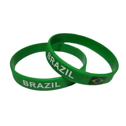 Produktbild: JCUIyon 5 stücke Brasilien Flagge Silikon Armbänder Brasil Sport Armband Männer Frauen Einfarbig Gummi Armreif Armbänder Geschenke(202mm_Brazil)