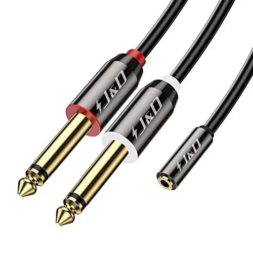 Produktbild: J&D 3,5 mm zu 2 x 6,35 mm Kabel, Gold-Plated (Kupfer Shell) 3,5mm TRS Weiblich auf 2x 6,35mm (1/4 Zoll) TS Männlich Stereo-Audiokabel Adapter Kompatibel für iPhone, Verstärker