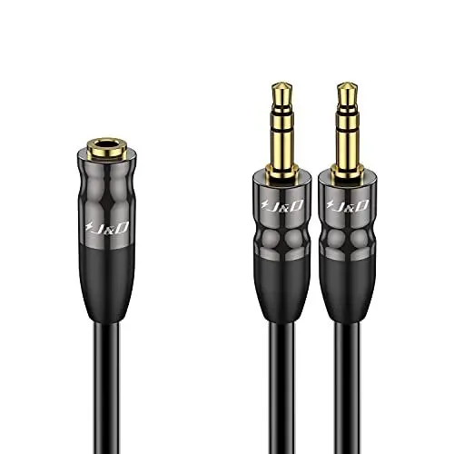 Produktbild: J&D 3,5 mm zu Dual 3,5 mm Kabel, Vergoldet Joint Kupfergehäuse Heavy Duty 3,5mm 1/8 TRS Weiblich auf 2 x 3,5mm 1/8 TRS Männlich Y-Splitter Audio Adapter Kabel - 0,2 Meter