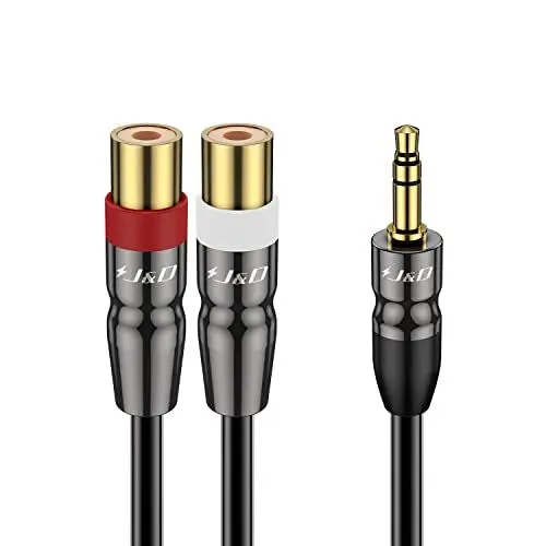Produktbild: J&D 3,5 mm zu Dual RCA Audio Kabel, Heavy Duty 3,5mm-Stecker auf 2 Cinch-Buchse Vergoldetes Kupfergehäuse-Stereo-Audioadapterkabel, 0,9 Meter