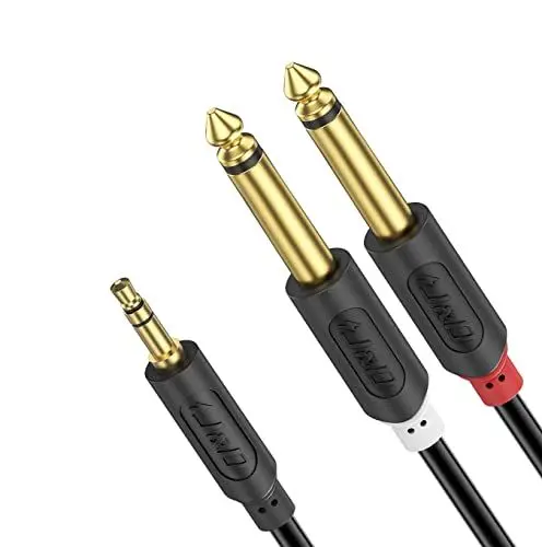 Produktbild: J&D 3.5mm Klinke auf Dual 6.35mm Mono Y AudioKabel 1.8M, 3.5mm auf 2X 6.35mm Kabel, Vergoldete Verbindung 6.35mm klinkenstecker auf 3.5mm Klinke Audio Splitter Digital Interface Instrument Kabel