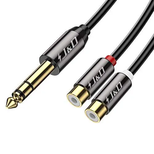 Produktbild: J&D 6,35 mm zu 2RCA Kabel, Gold-Plated (Kupfer Shell) (Heavy Duty) 6,35mm (1/4 Zoll) Männlich TRS zu 2 RCA Weiblich Splitter-Audio-Adapterkabel - 0.25 Meter