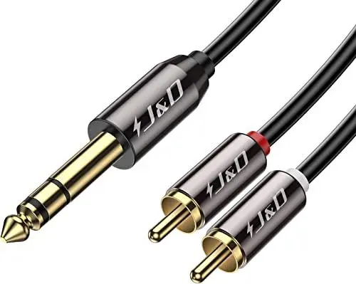 Produktbild: J&D 6,3mm Stereo Klinke auf Cinch Kabel, Gold Plated Kupfer Shell Heavy Duty 6,3mm (1/4 Zoll) Männlich TRS zu 2 Cinch Stecker Stereo Audio Adapter Y Splitter Cinch Kabel, 1.8 Meter