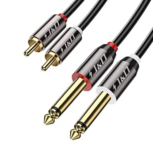 Produktbild: J&D Cinch auf 6.3mm Klinke Kabel 2.7m, Cinch Kabel Gold-Plated Kupfer Shell Heavy Duty 2 Cinch Männlich auf 2 x 6,3mm (1/4 Zoll) TS Männlich Mono Audio Adapter Kabel