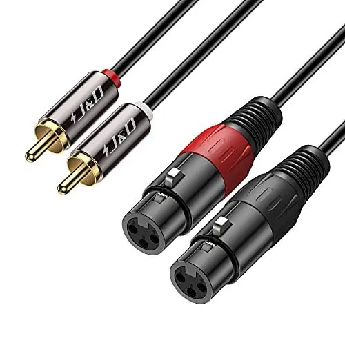 Produktbild: J&D Dual-Cinch auf Dual-XLR Kabel, PVC Geschält Unbalanced 2x XLR Weiblich zu 2x RCA Männlich HiFi Stereo Audio Verbinden Adapterkabel für Lautsprecher Kondensatormikrofon AMP, 1,8 Meter