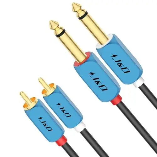 Produktbild: J&D Dual 1/4 Zoll TS zu Dual RCA Stereo Audio Verbindungskabel, RCA zu 1/4 Kabel mit Schwerem Aluminiumgehäuse und Vergoldetem Stecker für Heimkino, Verstärker, Hi-Fi-Systeme, 1 M