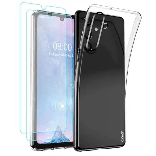 Produktbild: J&D Kompatibel für Samsung Galaxy A15 Hülle, Kristallklar Anti-Gelb Schutzhülle mit (2er Pack) Displayschutzfolie, Anti-Schock TPU Bumper Case for Galaxy A15, Transparent