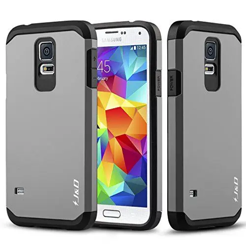 Produktbild: J&D Kompatibel für Samsung Galaxy S5 Hülle, Heavy-Duty (Doppelschicht) Hybrid Robustes Stoßfest Schutzhülle für Galaxy S5 Handyhülle - Grau