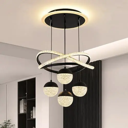 Produktbild: JDONG LED Pendelleuchte Kristall Hängelampe Esstisch 54W LED Hängeleuchte Höhenverstellbar für Esszimmer Wohnzimmer,Dimmbar Hängeleuchte Aluminium mit Fernbedienung