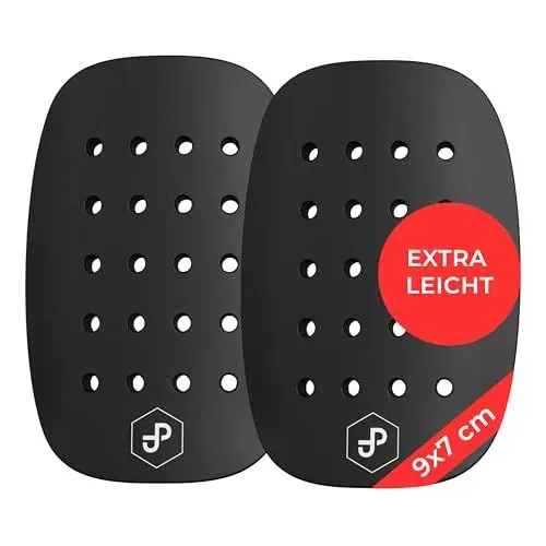 Produktbild: JDP Schienbeinschoner Light, extrem leichte/kaum spürbare Mini Schienbeinschoner Fußball Universalgröße 9x6 cm, Schienbeinschoner Fußball Herren, kleine Schienbeinschoner Kinder Fussball schwarz