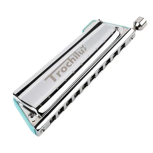 Produktbild: JDR Trochilus 10 Löcher Chromatische Mundharmonika Tonart C Armonica Valveless Harp Mundharmonika mit Etui für Erwachsene Profis Anfänger Kinder Game Changer (Blues/Ritcher Tuning Tonart C)