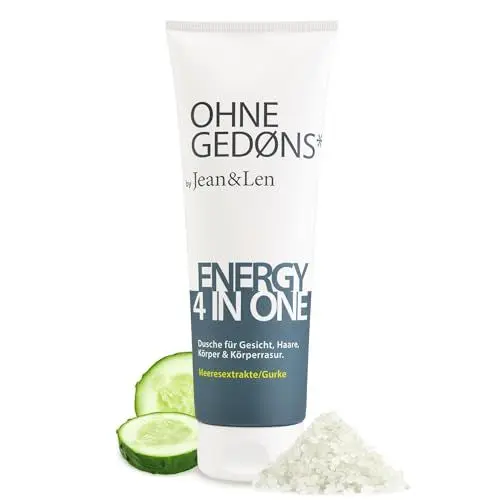 Produktbild: Jean & Len Energy 4in1 Duschgel Meeresextrakte & Gurke, für Gesicht, Haare, Körper & Körperrasur, sanfte Inhaltsstoffe verwöhnen Haut & Haare, ohne Parabene & Silikone, Duschgel vegan, 250 ml