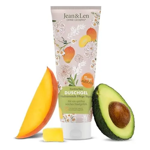 Produktbild: Jean & Len Exotisches Duschgel Mango & Avocado, vitalisierende Formulierung für ein spürbar geschmeidiges Hautgefühl, sanfte Hautreinigung, ohne Parabene & Silikone, vegan, Duschgel, 250 ml