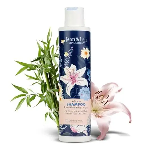 Produktbild: Jean & Len Shampoo Volumen Bambus & Lilie, für dünnes und feines Haar, verleiht Fülle und Glanz, Blüten-Duft, ohne Parabene und Silikone, vegan, 300 ml