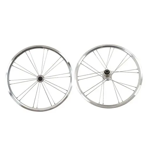 Produktbild: Jeanoko Faltrad-Laufradsatz, Silberne Aluminiumlegierung, 20-Zoll-Mountainbike-Laufradsatz, Edelstahlspeiche mit Schnellspanner für stabiles Fahren