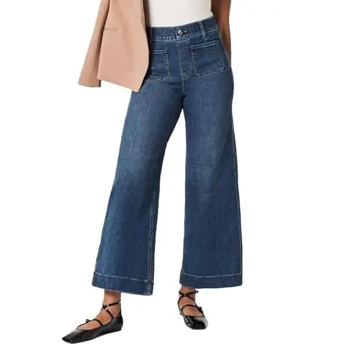 Produktbild: Jeans Damen High Waist Baggy Damen Jeans für Frühling und, einfarbig, gerades Bein, weites Bein, große Taschen Jeanshosen Für Damen Stretch Stretch Jeans (Blue, XL)