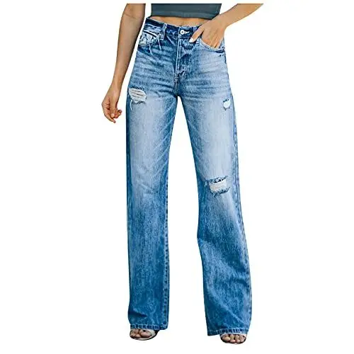 Produktbild: Jeans Damen High Waist Boyfriend Stil Denim Loose Hosen Stilvolle Damenjeans Skinny Fit Schlupfjeans Große Größen Schlagjeans