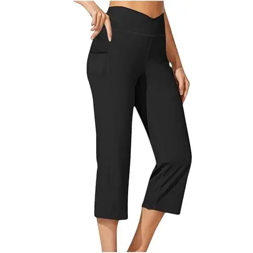 Produktbild: Jeans Damen Thermo Leggings Damen Gefüttert XXL Knielange Leggings für Damen, hohe Taille, Caprihose, Workout, Bikerhose, Abnehmen, athletische Hose Mit Fell Innen Damen Thermo Leggings (Black, L)