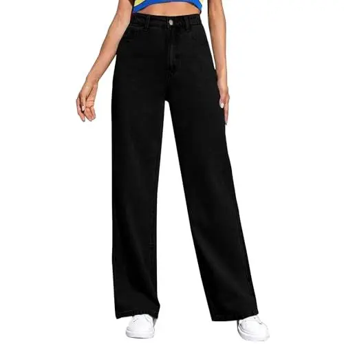 Produktbild: Jeans Damen Weites Bein Hellblau High Waist Gerades Bein Baggy Jeanshose Straight Leg Hosen Stretch Sommerjeans Leicht Locker Hose Denim Meine Bestellungen Ansehen
