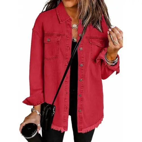 Produktbild: Jeansjacke Damen Schwarz Rote Blouson Jacke Glitzer Motorradjacke Große Größen Kurzarm Safari Windbreaker Steppjacke Für Winterjacke XXXL Sublevel Collegejacke Strickjacke Dünne Sommer Blusen