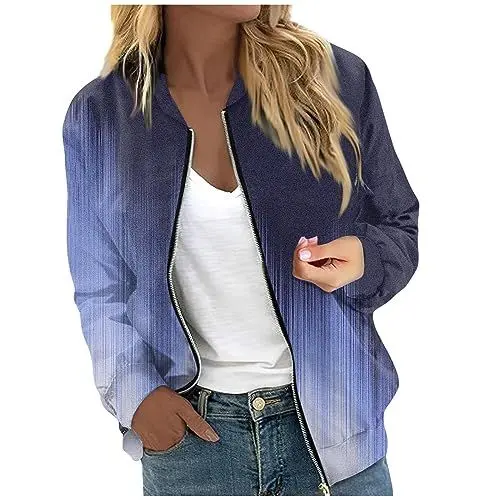 Produktbild: Jeansjacke Schwarz Damen,Bomberjacke Damen Kurze Blouson Jacke Casual Pilotenjacke Langarm Outwear Zip Up Solid Leichte Coat Sweatjacke