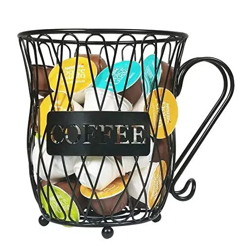 Produktbild: JEBELE Kaffeekapsel Organizer Kaffeekapselkorb mit großer Kapazität Lagerung Aufbewahrungskorb für 50 K Cups, Kaffee Pod Halter, Metall