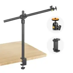 Produktbild: JEBUTU OS02 Kamera Tischstativ Overhead Stativ Handy, 31-57cm Kamera Tischhalterung, Lichtstativ Klemmstativ mit Flexibler Arm & 1/4