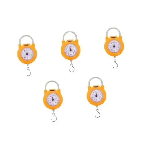 Produktbild: JECOMPRIS 5st Federwaage Hängende Waage Mini- Waage Für Gepäck Gepäckwaage Mit Haken Fisch Waage Hochpräzise Elektronische Waage Tragbare Kofferwaage Kleiner Maßstab Yellow Metall