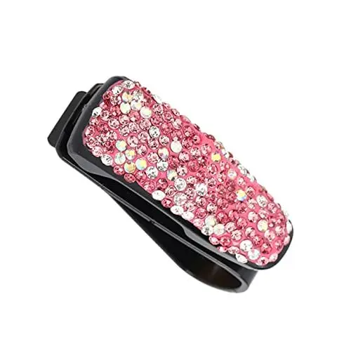 Produktbild: JECOMPRIS Rhinestone Auto Sonnenblende Brillenhalter Clip Multifunktionaler Aufbewahrungsort Für Sonnenbrillen Tickets Und Rechnungen Pink Gemischt Eleganter Auto Organizer Für Ihre